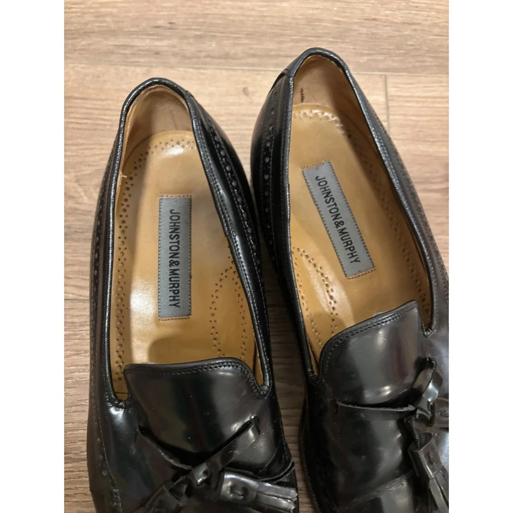 Vintage‎ Johnston & Murphy Mens Black Leather Tassel Loafers Wingtip Shoes 10.5